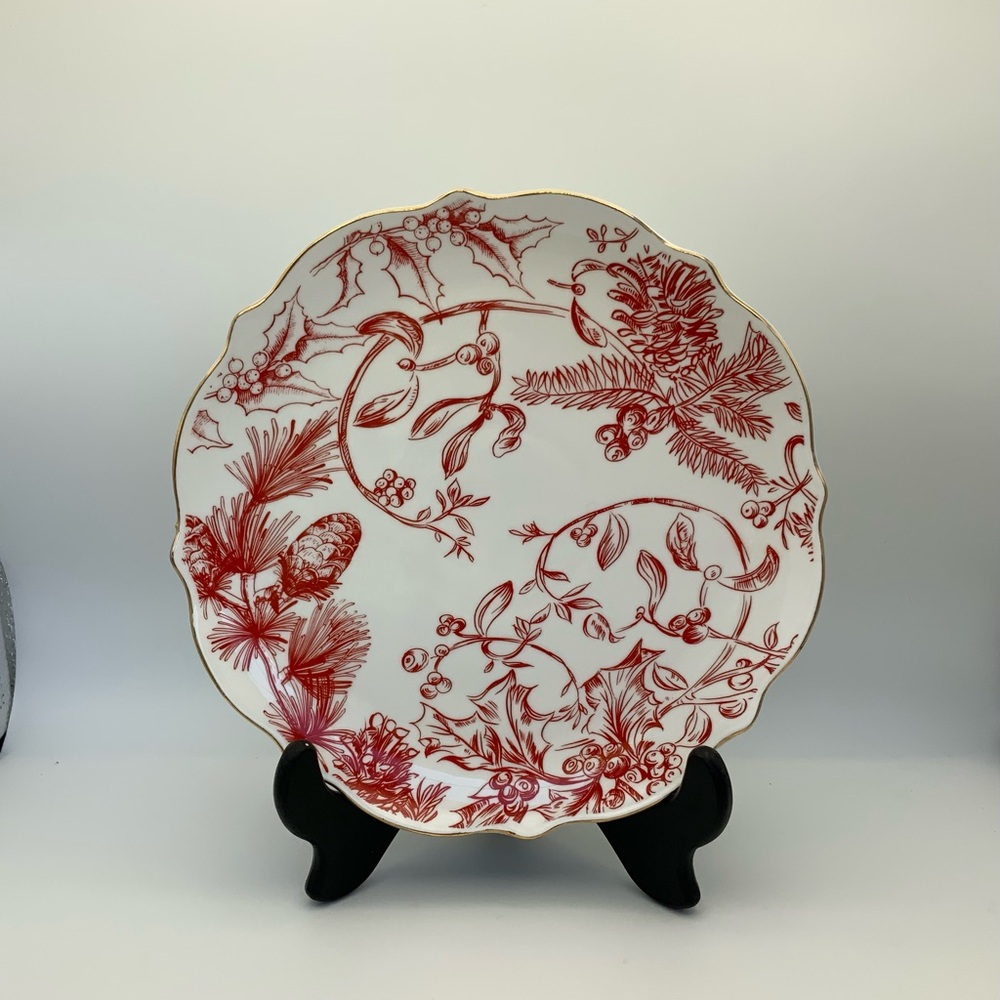 Christmas/ Holiday salad , appetizer , plate 9 in pine cone red design